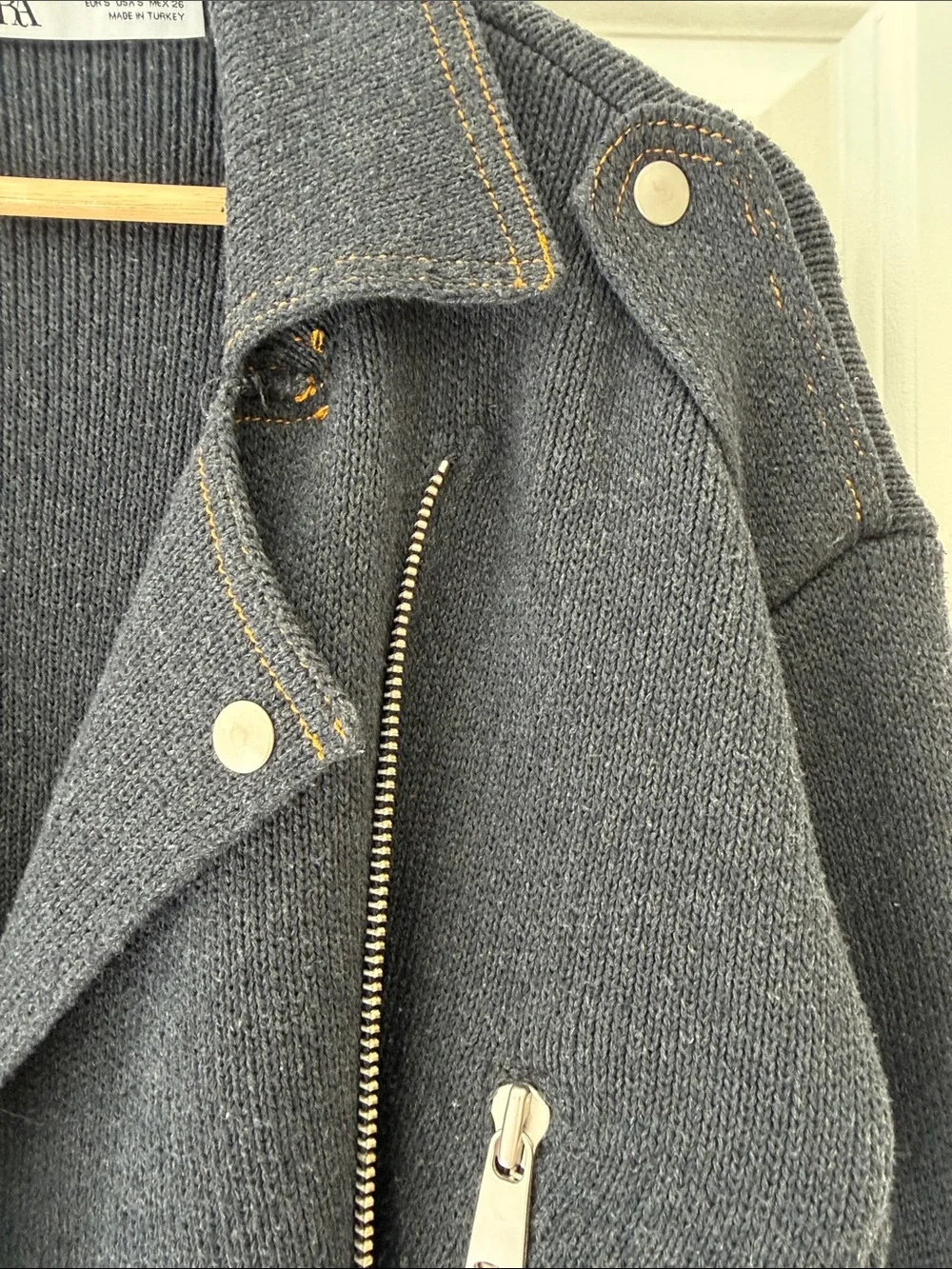 Zara Black Cropped Knit Moto Jacket with Silver Hardware